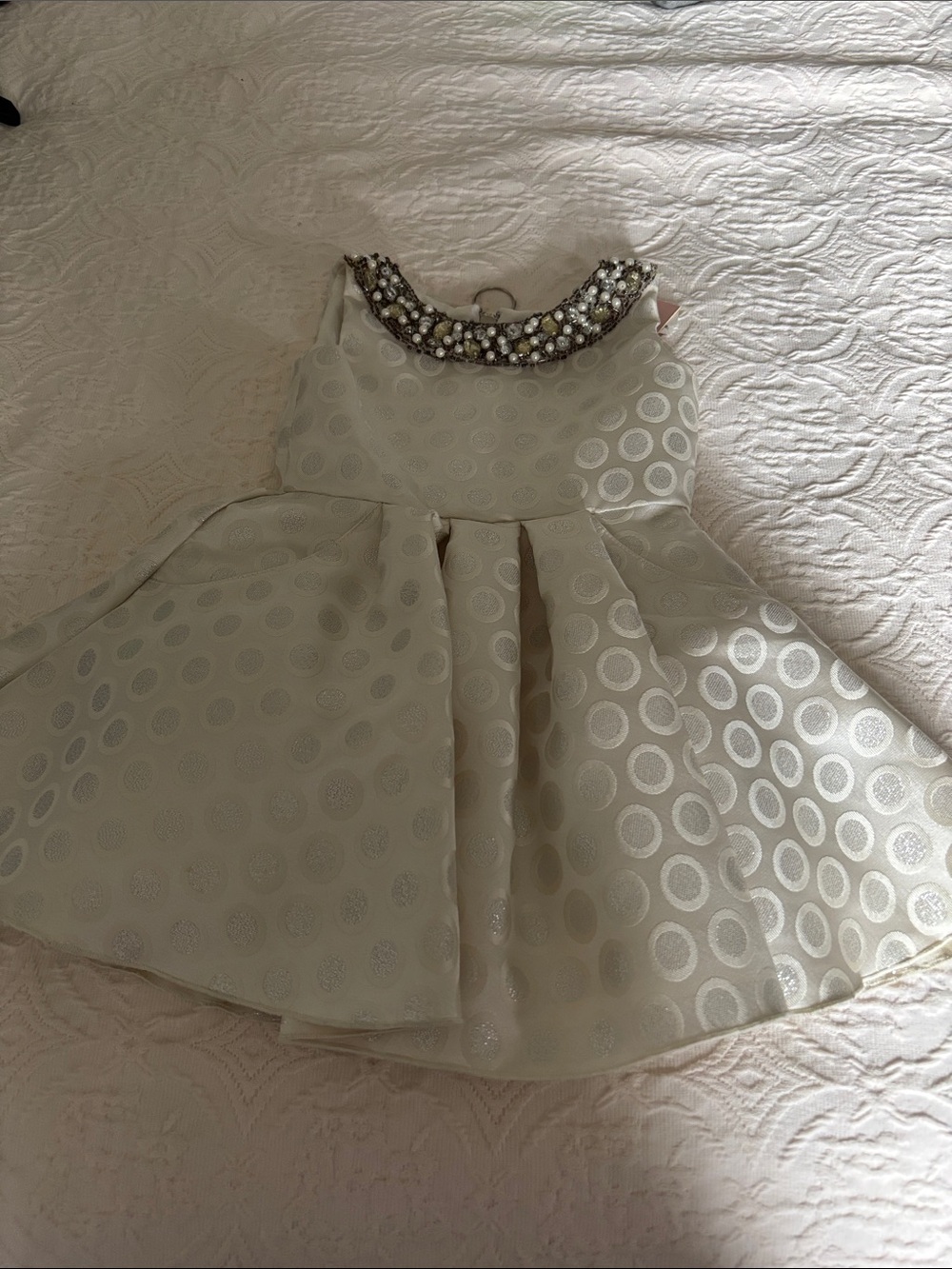 Zoe Ltd Ivory Polka Dot Jewel-Trim Girl's Party Dress